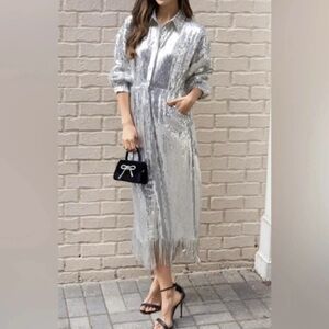 New Year’s Eve Holiday Ciebon Silver Sequin Dres Concert Cruise Black Tie NWT